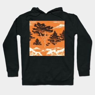 Summer Pine trees in shades of orange, black and creamy white Hoodie